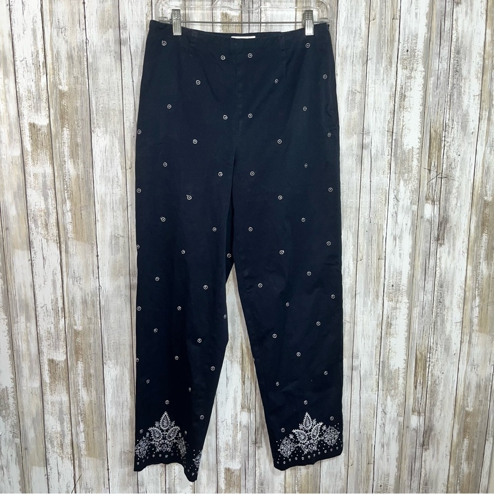 Talbots Black Embroidered Dot Cotton Vintage Pants - Picture 1 of 5